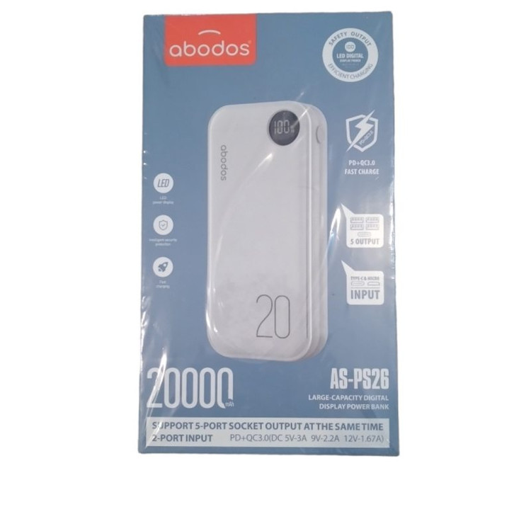 ABODOS Power Bank 20000 AS-PS26 شارژر همراه برند آبادوس مدل AS-PS26 ظرفیت 20000 میلی آمپر ساعت