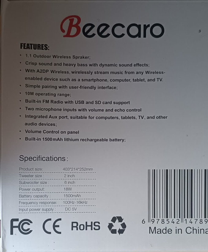 اسپیکر بلوتوثی قابل حمل بیکارو مدل Beecaro GS28C ا Beecaro GS28C portable bluetooth speaker